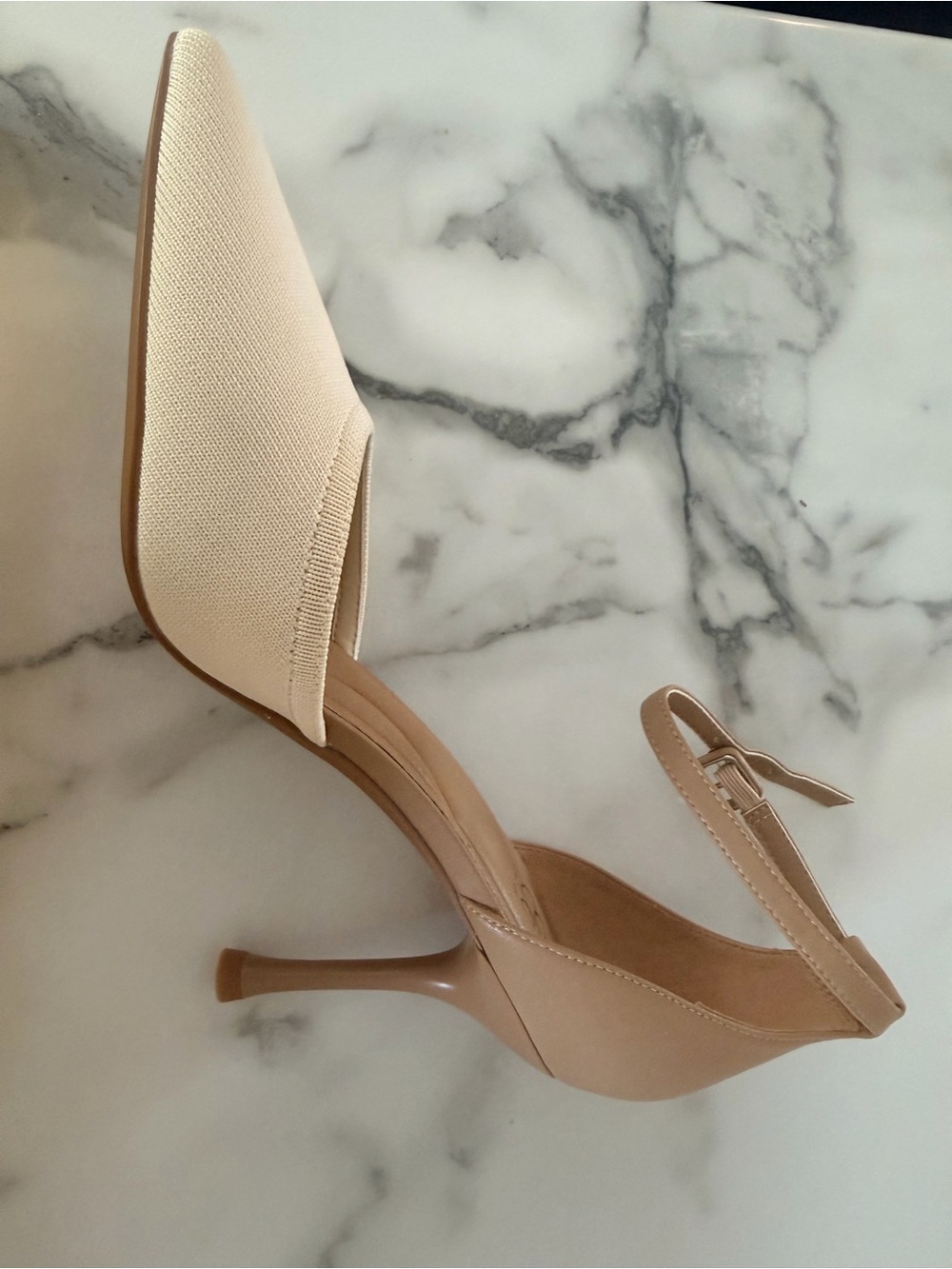 Chic Pointed-Toe Ankle-Strap Heel in Cream and Tan
